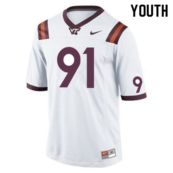 Youth #91 Wilfried Pene Virginia Tech Hokies College Football Jersey Sale-White - Click Image to Close